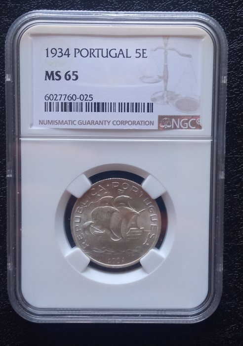 Portugal Republic 5 Escudos 1934  (Ingen mindstepris)