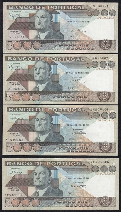 Portugal. - 4 x 5000 Escudos 1981/83/85/86 - Pick 182