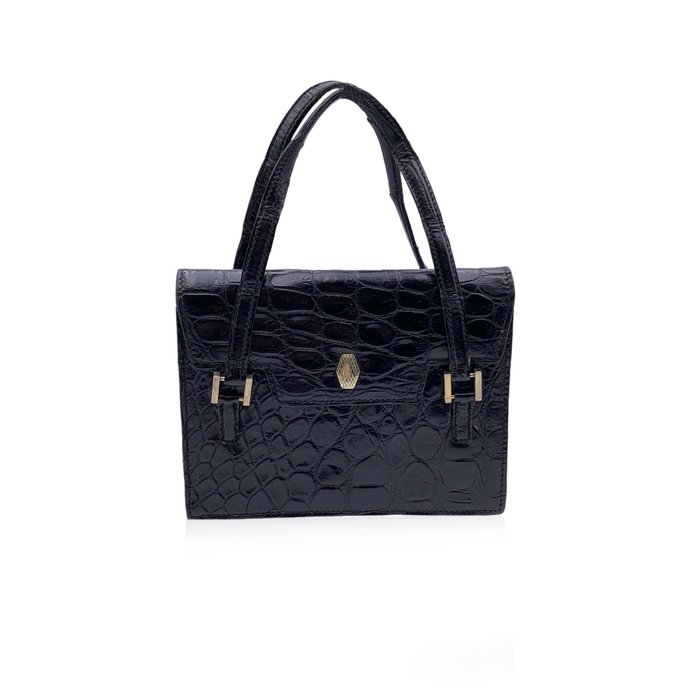 Céline - Vintage Black Leather Handbag Top Handle Bag - Håndtaske