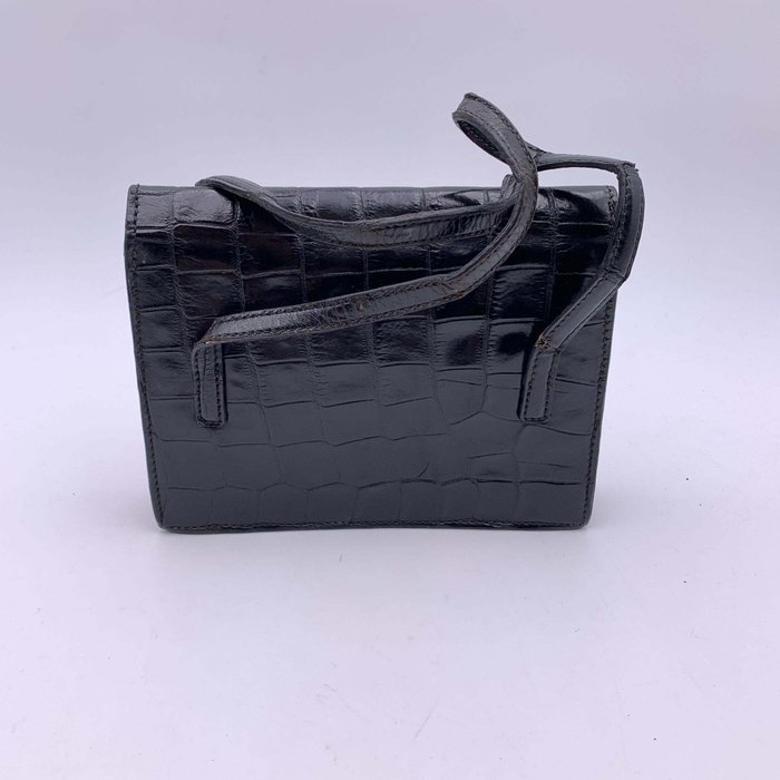 Céline - Vintage Black Leather Handbag Top Handle Bag - Håndtaske