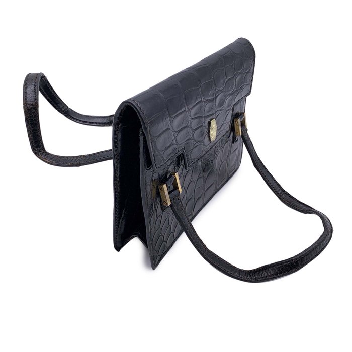 Céline - Vintage Black Leather Handbag Top Handle Bag - Håndtaske