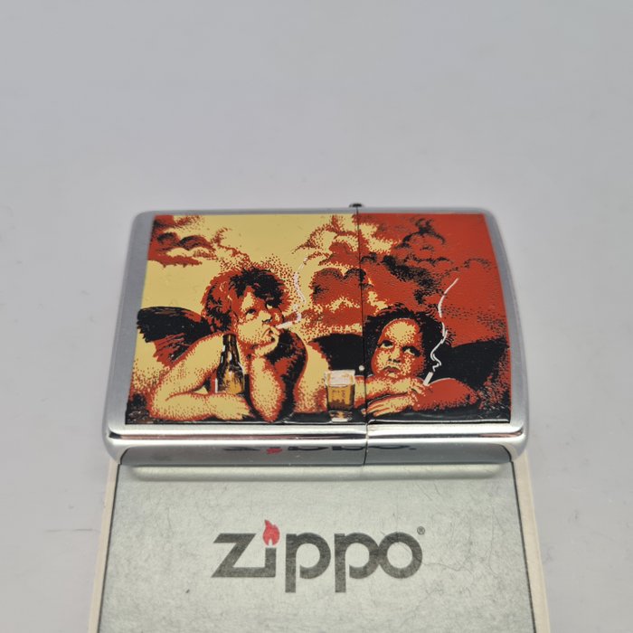 Zippo - Smoking and drinking angels by Raphael - Lighter - Messing