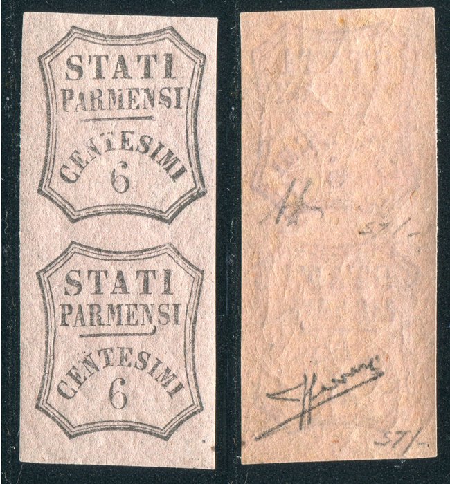 Antikke Italienske Stater - Parma 1857 - Par af skat for IKKE-UDGAVEDE aviser 6c Rosa Chiaro - Sassone Segnatasse per Giornali n.1A