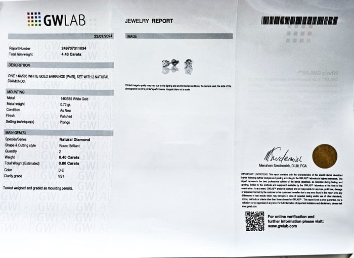 Øreringe - 14 karat Hvidguld -  080ct tw Diamant (Natur) - D-E/ VS1