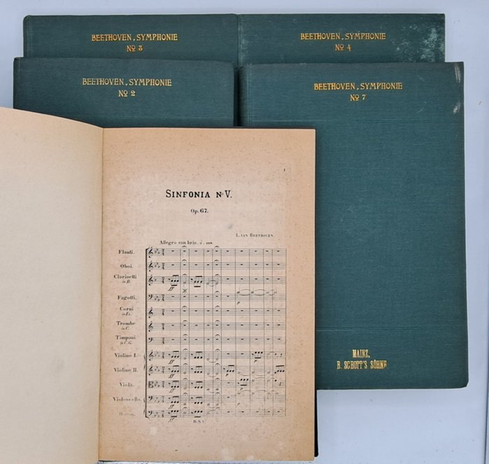 Ludwig van Beethoven - Frühe gestochene Ausgaben der Symphonien Nr. 2, 3 (Eroica), 4, 5 (Schicksals-Sinfonie), 7 - 1869