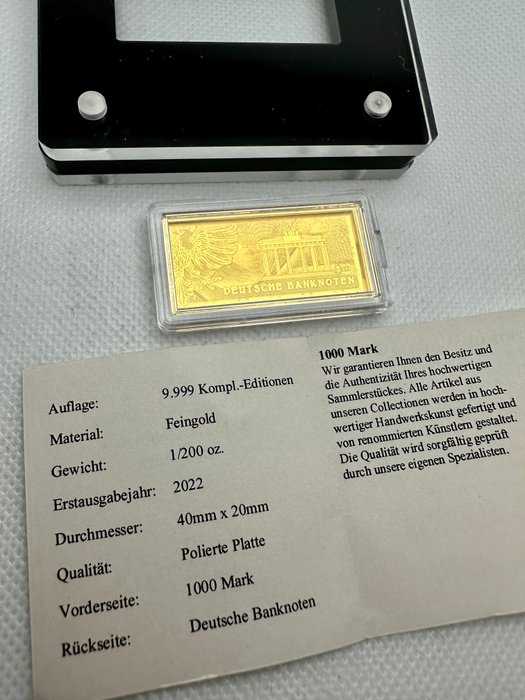 Tyskland. Gold Bar ND 1000 Mark, 1/200 Oz (.999)  (Ingen mindstepris)