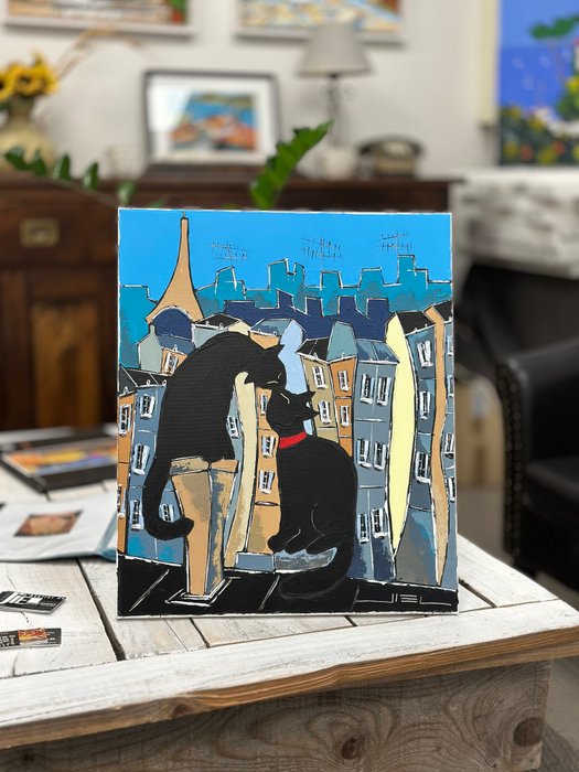 Jiel - Black cat and his Pretty on Paris rooftops - No reserve