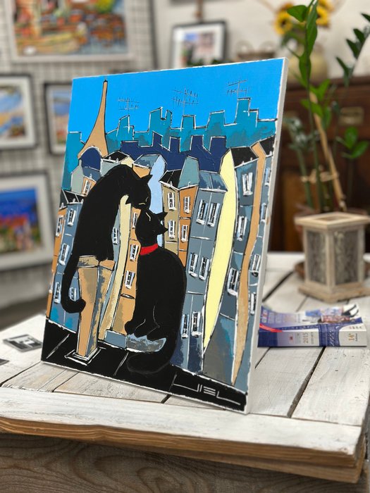 Jiel - Black cat and his Pretty on Paris rooftops - No reserve