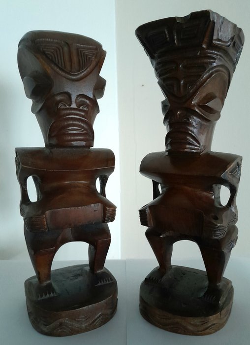 Skulptur - Tiki par 32 cm - Marquesas-øerne  (Ingen mindstepris)