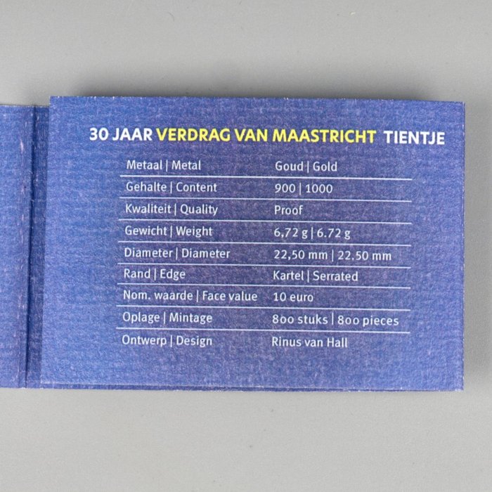 Holland. 10 Euro 2022 "30 jaar Verdrag van Maastricht Tientje" Proof