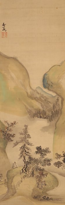 Beautiful landscape and Good of Good Fortune and Longevity Fukurokuju - Tani Bunchō (1763-1841) - Japan - Midten af Edo-perioden