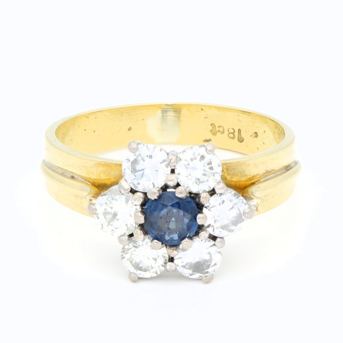 Ingen mindstepris - Ring - 18 kraat Gulguld Diamant (Natur)  - Safir