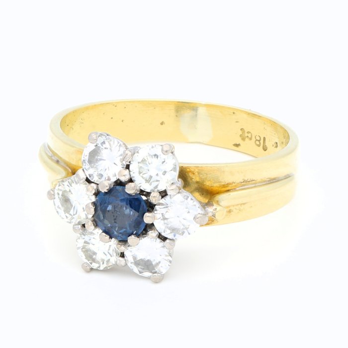 Ingen mindstepris - Ring - 18 kraat Gulguld Diamant (Natur)  - Safir