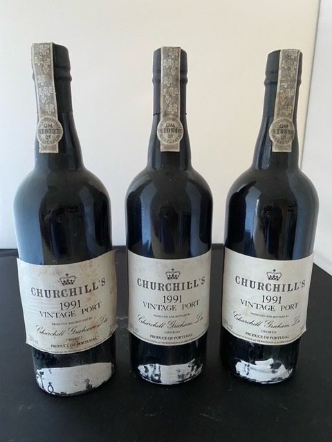 1991 Churchill's - Vintage Port -  Porto  - 3 Flasker (0,75 L)