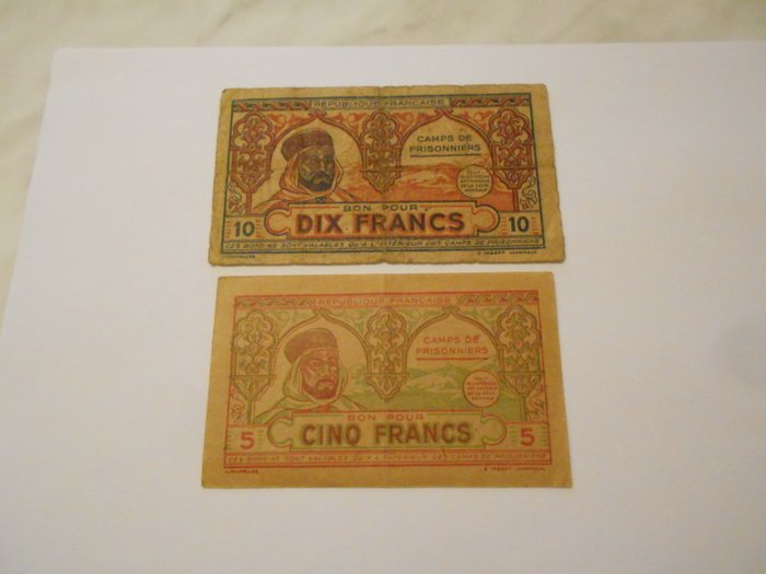 Algeriet, Fransk Algeriet. - 5 and 10 francs ND (1940's) - Camps de prisonniers WWII - Campbell 2339 and 2340  (Ingen mindstepris)