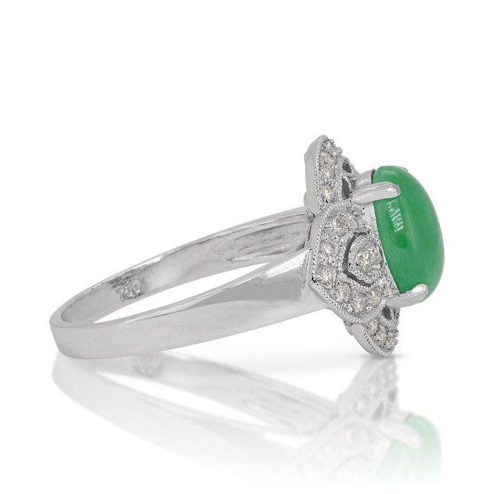 Ring - 18 kraat Hvidguld -  2.03ct. tw. Jade - Diamant