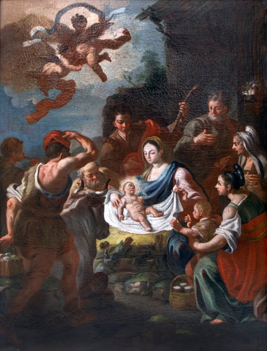 Francesco De Mura (1969 - 1784), Workshop of - Natività con adorazione dei pastori