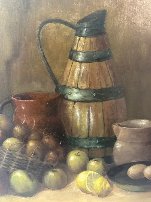 L.A. Delmoitie (1867-?) - Still life in kitchen