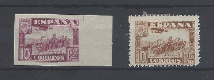 Spanien 1936 - Variety farve 10 Pts Defence Board - Edifil Esp. nº 813ccbs