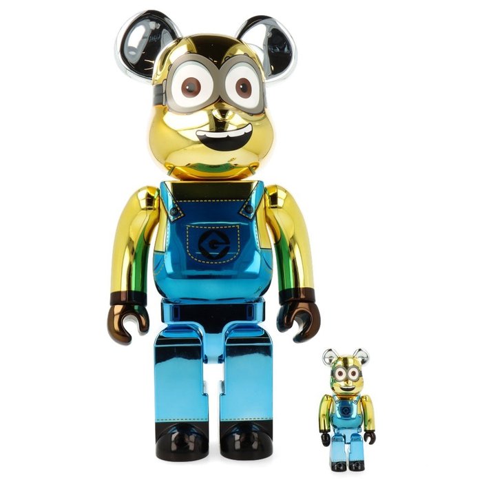 Medicom Toy Be@rbrick - Minion Dave (Chrome ed) 400%  100% Bearbrick set