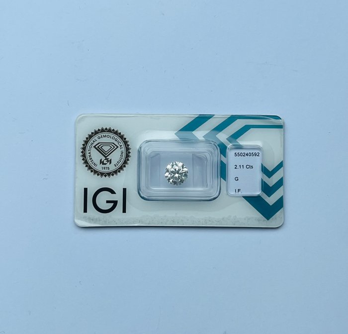 1 pcs Diamant  (Natur)  - 2.11 ct - Rund - G - IF - International Gemological Institute (IGI) - Ex Ex Ex Ingen