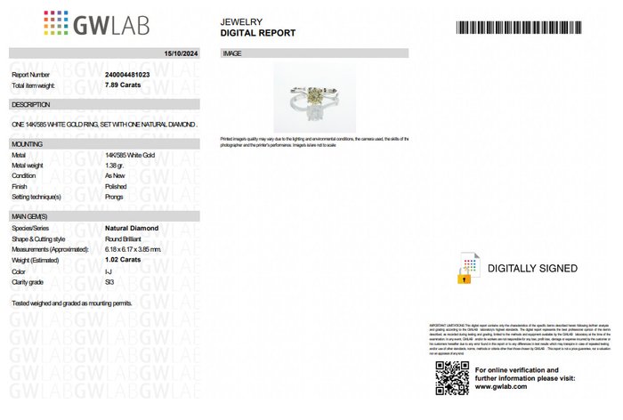 Ingen mindstepris - Forlovelsesring - 14 karat Hvidguld -  1.02ct. tw. Diamant (Natur)