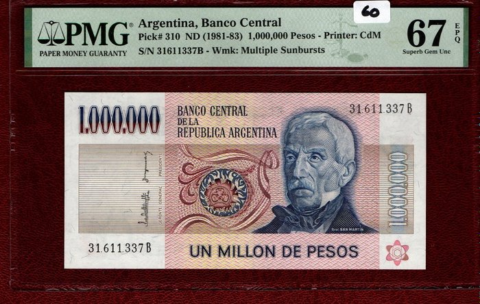 Argentina. - 1,000,000 Pesos - ND (1981-83) - Pick 310  (Ingen mindstepris)