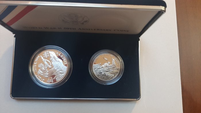 Förenta staterna. 1/2 Dollar / 1 Dollar 1991/1995 D-Day, Proof  (Ingen mindstepris)