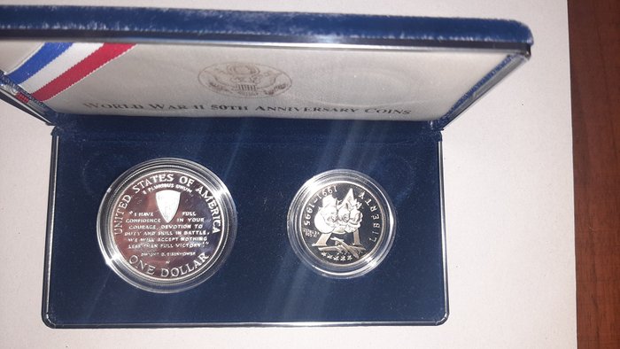 Förenta staterna. 1/2 Dollar / 1 Dollar 1991/1995 D-Day, Proof  (Ingen mindstepris)