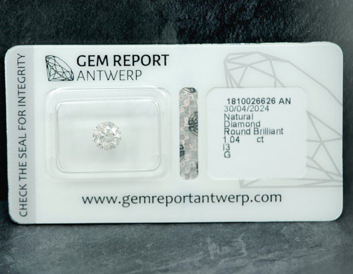 Ingen mindstepris - 1 pcs Diamant  (Natur)  - 1.04 ct - G - I3 - Gem Report Antwerp (GRA)