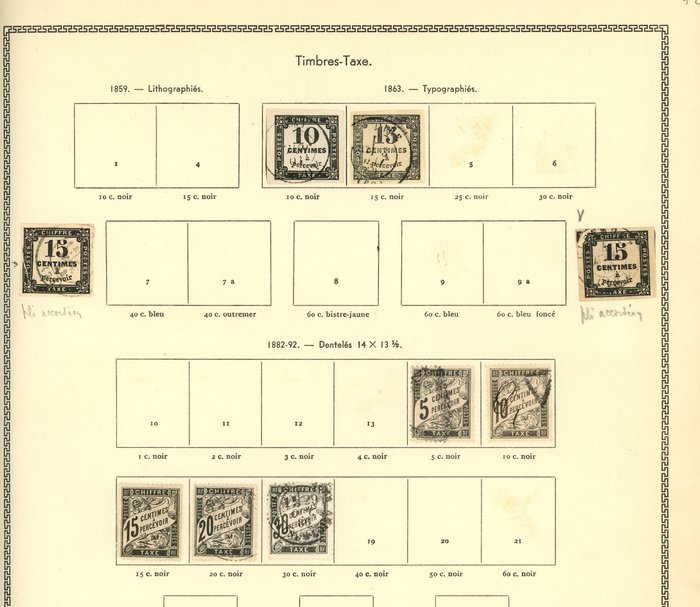 Frankrig  - Sæt med gamle og SM-afgifter nye/annullerede mellem 1863 og 1947