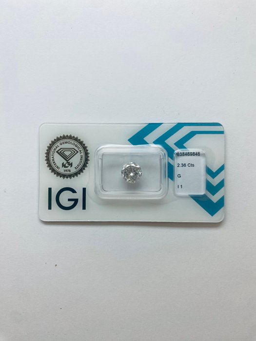 Ingen mindstepris - 1 pcs Diamant  (Natur)  - 2.36 ct - Rund - G - I1 - International Gemological Institute (IGI)