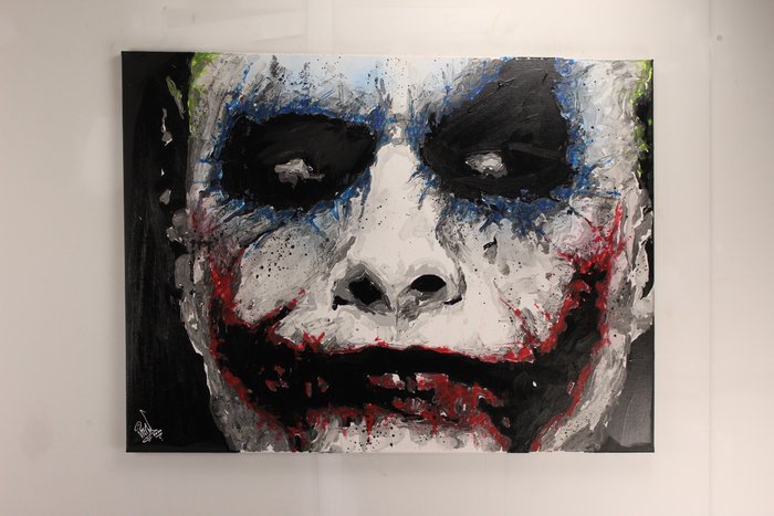 Joker - Heath Ledger - The Dark Knight - By PopArt Artist Vincent Mink - Handpainted and signed. - Portrait