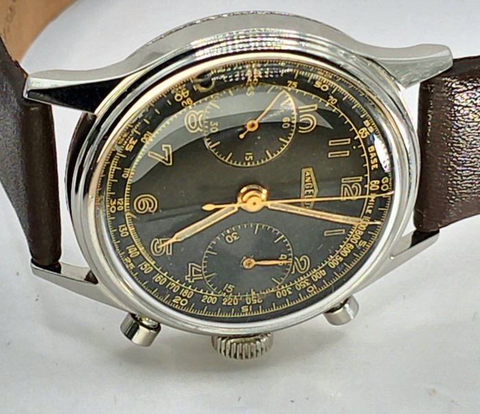 ANGELUS - Stahl Flieger Chronograph, - Angelus Kaliber 215 - schwarzes Ziffernblatt - Mænd - Schweiz 1950