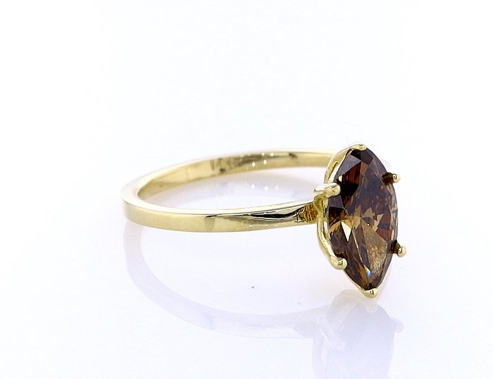 Ring - 14 karat Gulguld -  0.96ct. tw. Diamant (Naturfarvet)