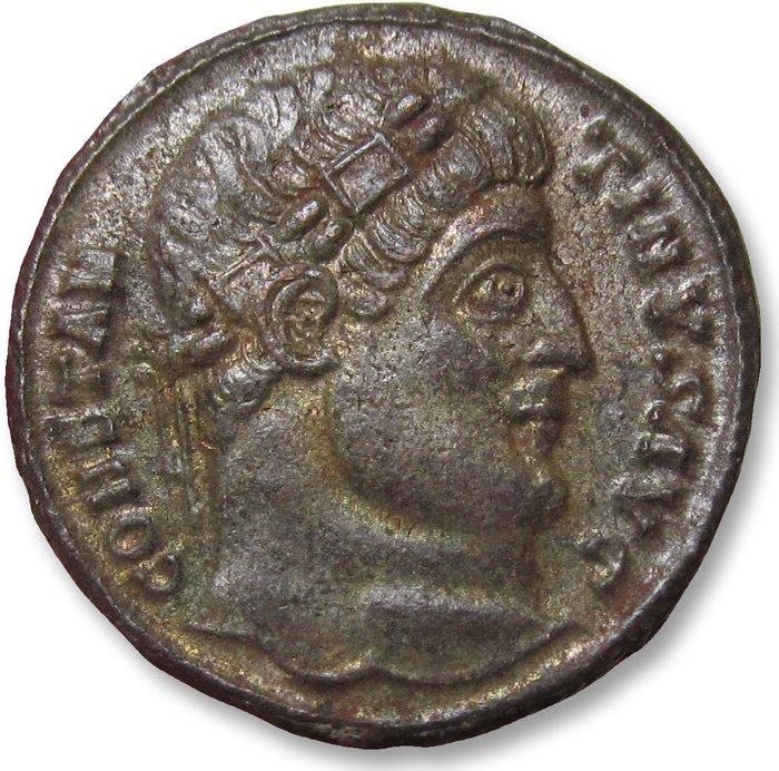 Romarriket Constantine I (AD 306-337) Follis Antioch mint 329-330 AD - mintmark SMANTЄ - rare; unlisted bust variety - Ex CNG 2011