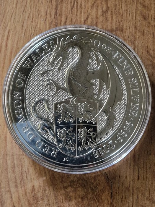 Storbritannien. 10 Pounds 2018 Red Dragon of Wales, 10 Oz (.999)