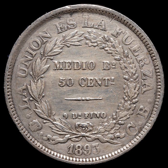 Bolivia. Medio Bº, 50 Centimos 1893- La Union es la Fuerza  (Ingen mindstepris)