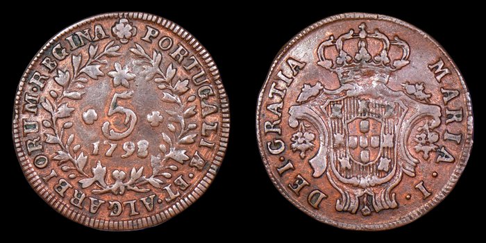 Azores Portugal D Maria I (1786-1799) 5 Reis 1798 - Escassa