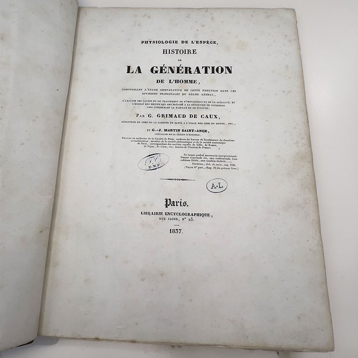 Gabriel Grimaud de Caux / Gaspard-Joseph Martin Saint-Ange - Physiologie de l’Espèce Histoire de la génération de l’Homme - 1837