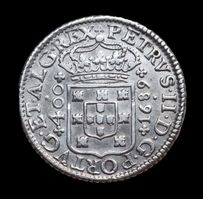 Portugal. D. Pedro II (1683-1706). Cruzado Novo (480 Reis) 1689 - Lisboa - Pedúnculos Baixos Perolados - Escassa