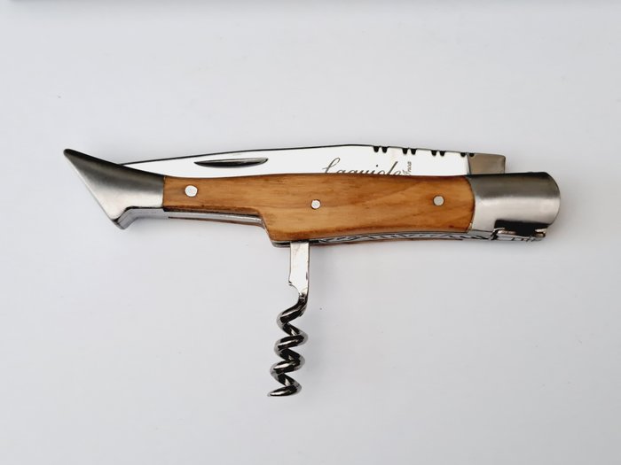 Laguiole - Corkscrew with Pocket Knife - Olive Wood - style de - Proptrækker - Rustfrit stål