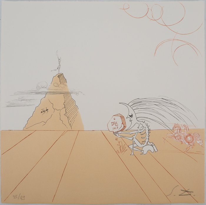 Salvador Dali (1904-1989) - Paysage ibérique : Homme surréaliste et Cavalier