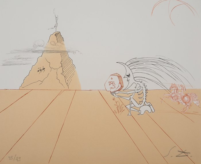 Salvador Dali (1904-1989) - Paysage ibérique : Homme surréaliste et Cavalier