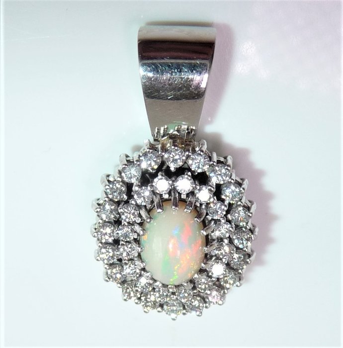 Vedhæng - 14 karat Hvidguld -  220ct tw Diamant (Natur)  - Opal - Vario klip - AustrOpal