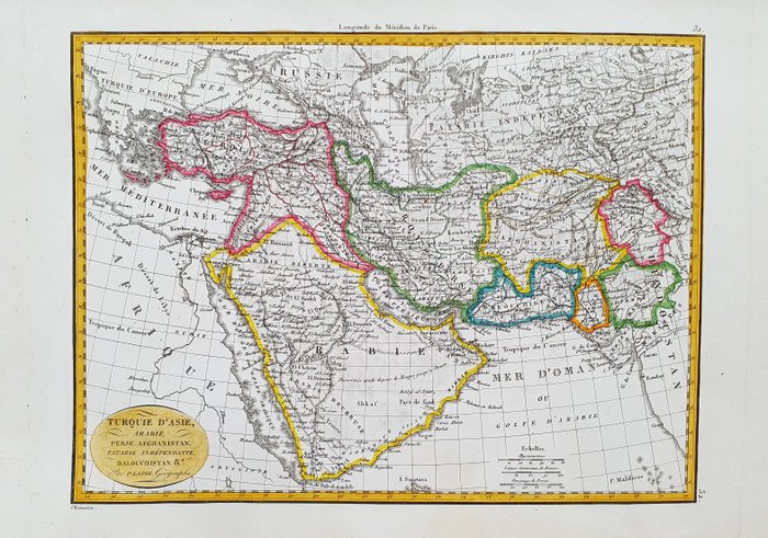 Asien - Saudi-Arabien / Oman / Qatar / Iran / Irak / Tyrkiet / Palæstina / Israel / Jordan / Armenien; Pierre M Lapie / Conrad Malte-Brun - Turquie d'Asie Arabie Perse Afghanistan Tartarie Independante - 1801-1820