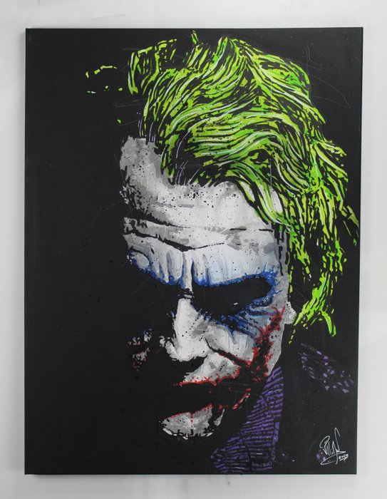 Joker - Heath Ledger - The Dark Knight - By PopArt Artist Vincent Mink - Handpainted and signed - Portrait