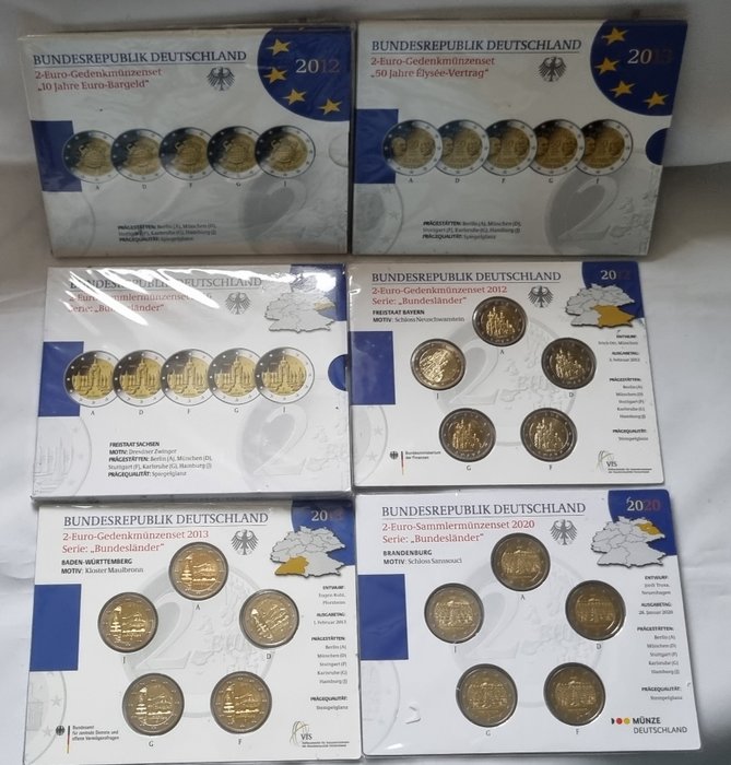 Tyskland 2 Euro 2012/2016 (totaal 6 sets)  (Ingen mindstepris)