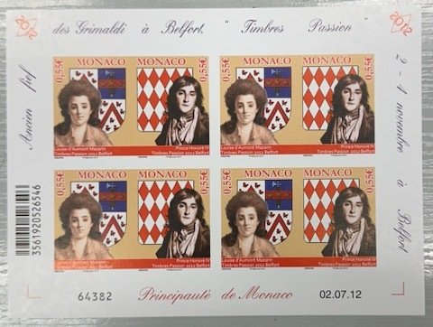 Monaco 2007 - 0,55 € Louise Mazarin  Prince Honoré IV, ikke-savtakket i miniark med 4 par, VF  RARE samt - Yvert  Tellier n° 2847/48