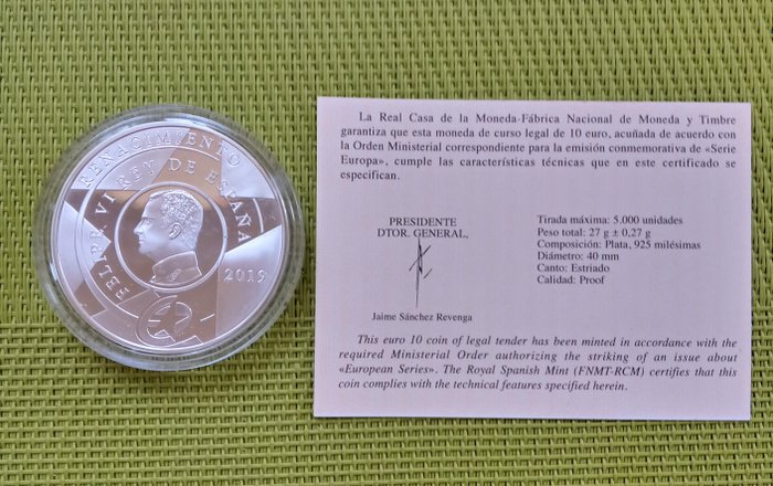 Spanien. 10 Euro 2019 "Serie Europa - Renacimiento" Proof  (Ingen mindstepris)